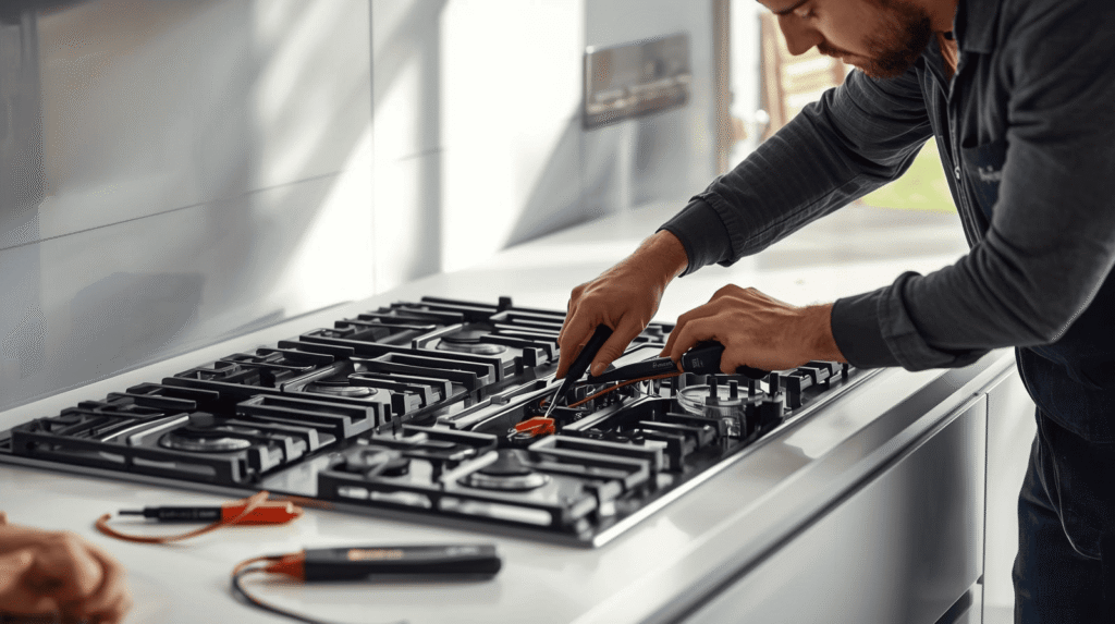 Häfele cooktop repair technician fixing built-in hob