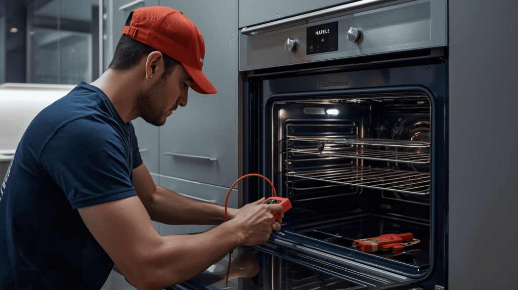 Häfele built-in oven repair technician servicing appliance