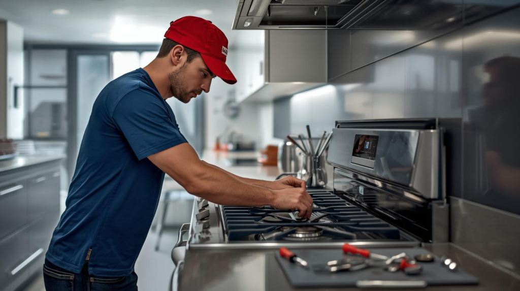 Hafele service center Certified technician repairing a Häfele built-in oven in a kitchen.