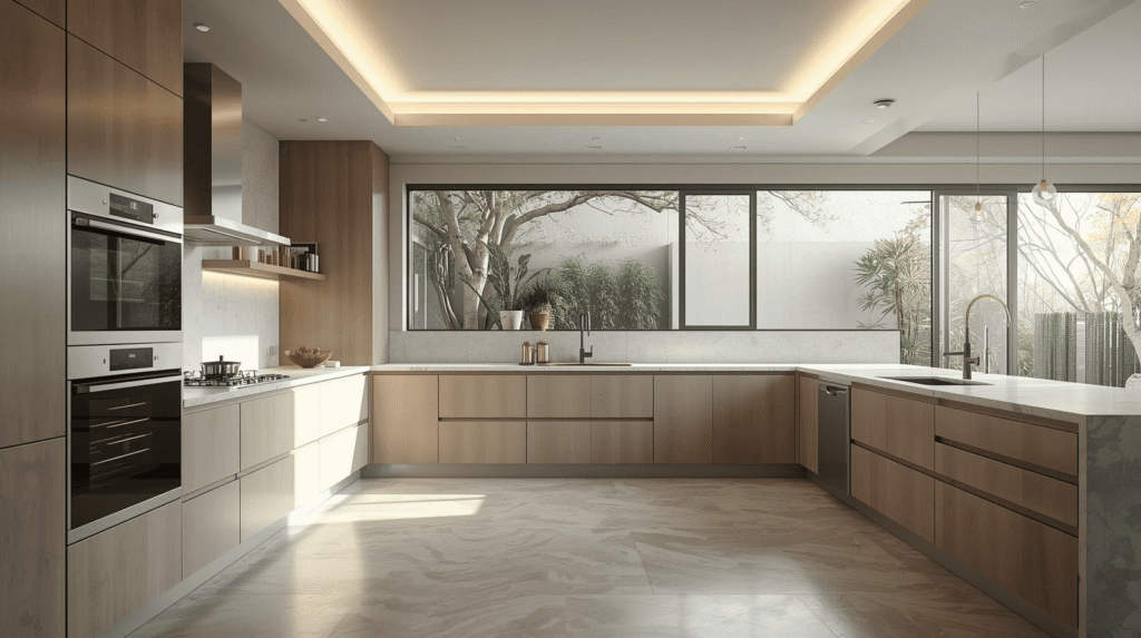 Modern modular kitchen with Häfele built-in appliances in a luxury interior