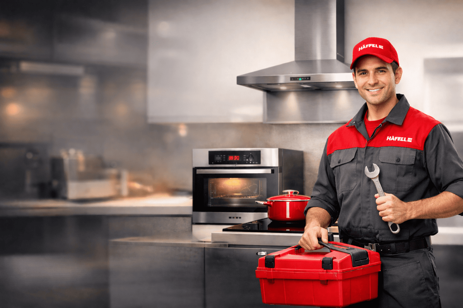 Hafele service centre expert technician repairing kitchen appliances at home