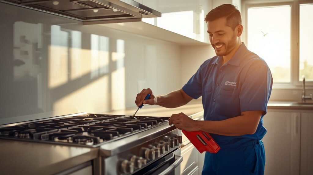 Professional cooking range repair service by expert technician