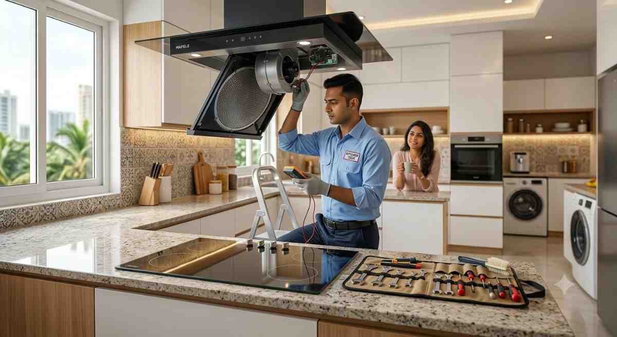 Hafele chimney repair service in Bangalore motor suction auto-clean fix
