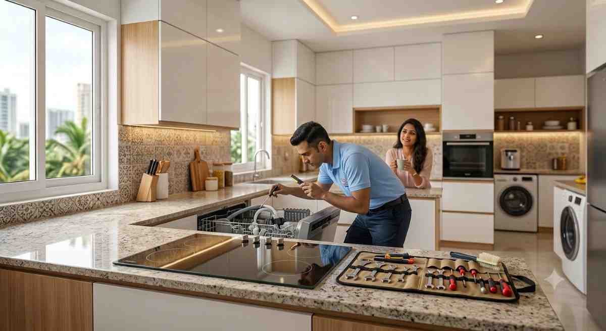 Hafele dishwasher repair service in Bangalore drain pump and door latch fix