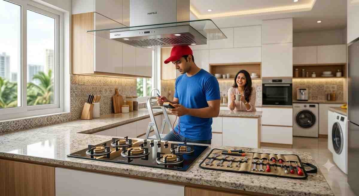 Hafele service centre in Bangalore expert technician repairing kitchen appliances at home